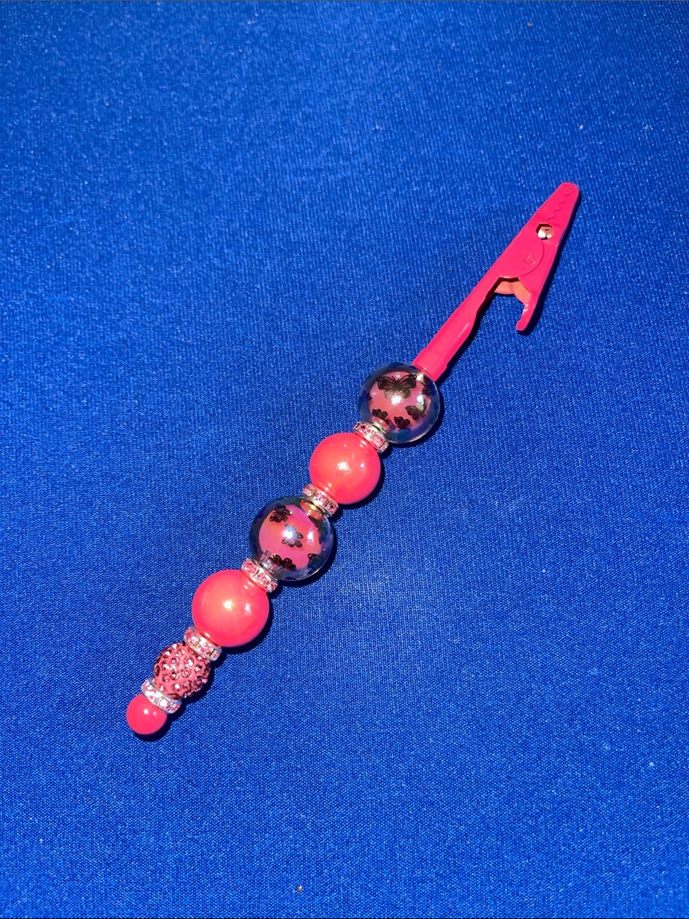 Handmade Pink Beaded  Clip - Decorative Alligator Clip